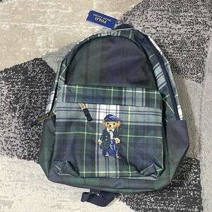 POLO RALPH LAUREN Polo Bear Backpack Green Gordon Plaid Tartan Holiday‎ Gift NEW